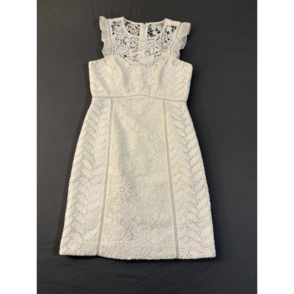 Lilly Pulitzer White‎ Floral Lace Ruffle Sheath Dress Sleeveless Size 4